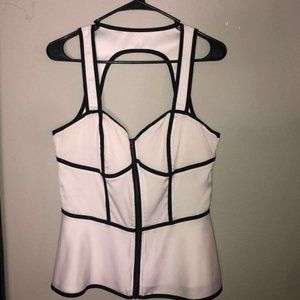 Women’s White with black trim Peplum Top